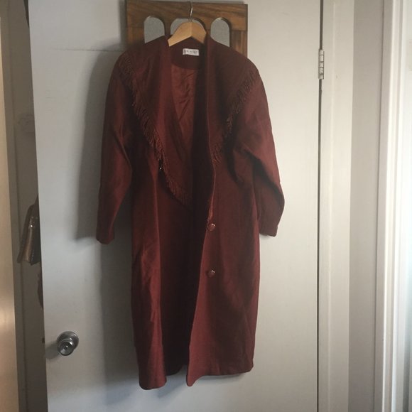 VINTAGE KWUNYAT EXCLUSIVE TRENCH WOOL FRINGE COATS SIZE 11 - Picture 2 of 7